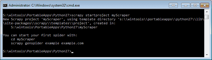 cmd Python27 scrapy myScraper